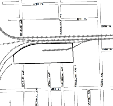 Homan/Grand Trunk TIF district, terminated in 2012, was roughly bounded on the north by 48th Place, 50th Street on the south, Spaulding Avenue on the east, and St. Louis Avenue on the west.